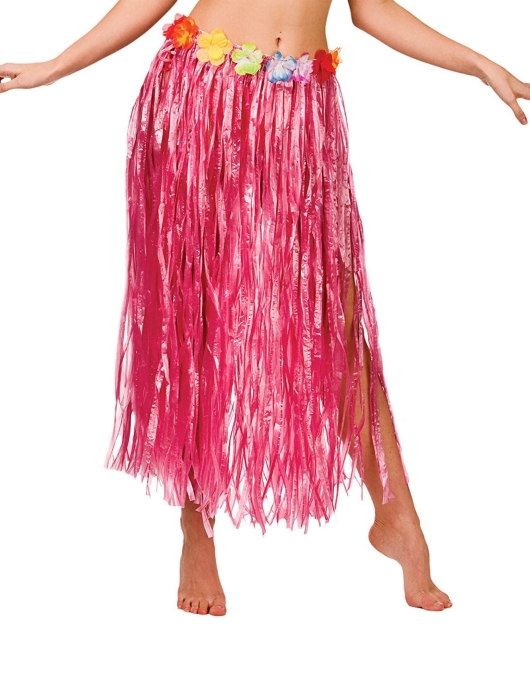Pack of 1 - Women Falda Pink Hawaiian Hula Skirt with Flowers 45cm 