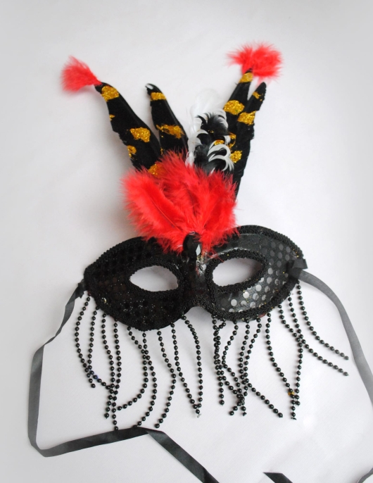 Girl Furr Eye Mask with Black Feather Stick