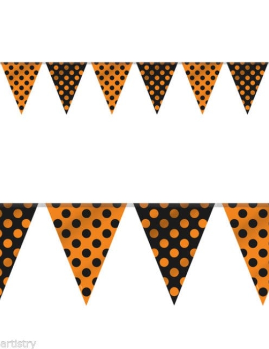 Black Orange Polka Dots Plastic Flag Banner 3.65meters