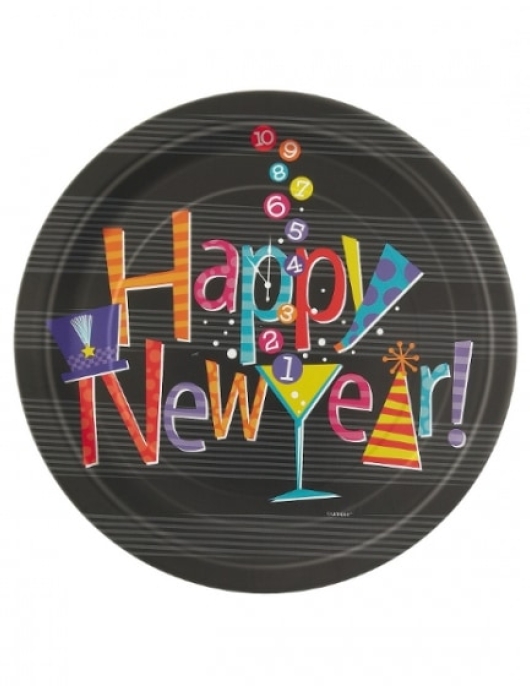 New Year Countdown Round Paper Plates 17.8cms