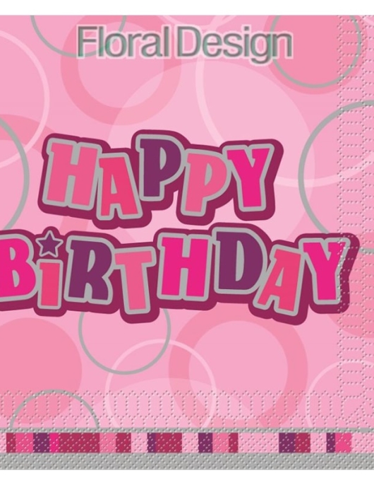 Glitz Happy Birthday Pink Paper Napkins 33 x 33cms