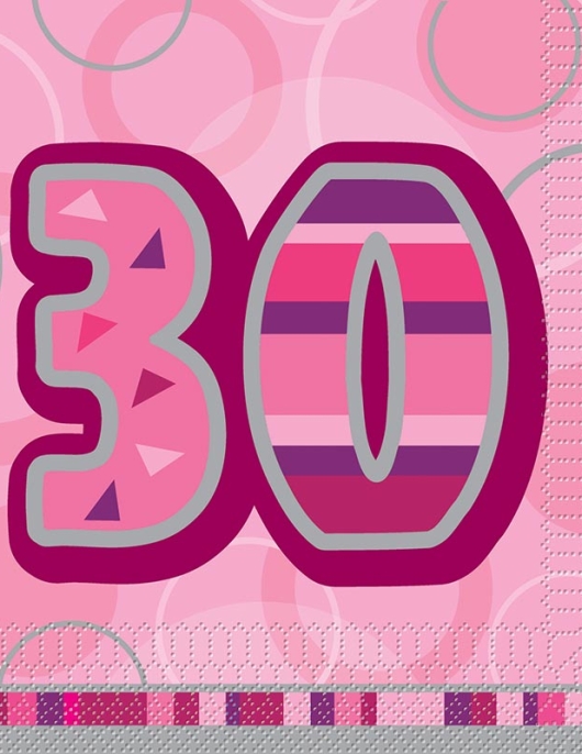 Glitz Happy 30th Birthday Paper Napkins 33 x 33cms