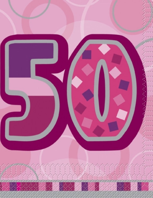 Glitz Happy 50th Birthday Paper Napkins 33 x 33cms
