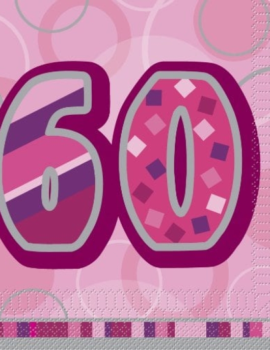 Glitz Happy 60th Birthday Paper Napkins 33 x 33cms