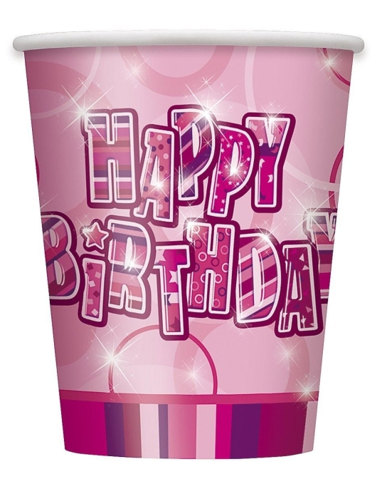 Glitz Happy Birthday Pink Paper Cups 270ml