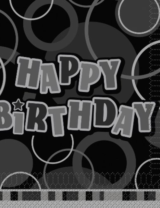 Happy Birthday Glitz Black/Silver Paper Napkins 33 x 33cms