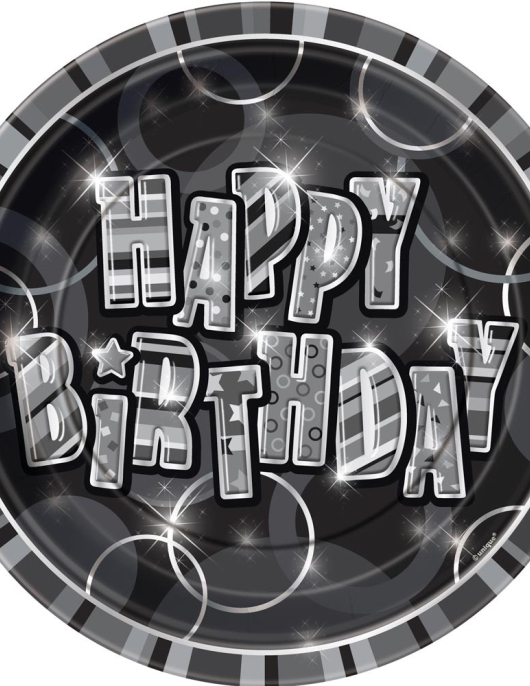 Happy Birthday Glitz Round Paper Plates 22.9cms