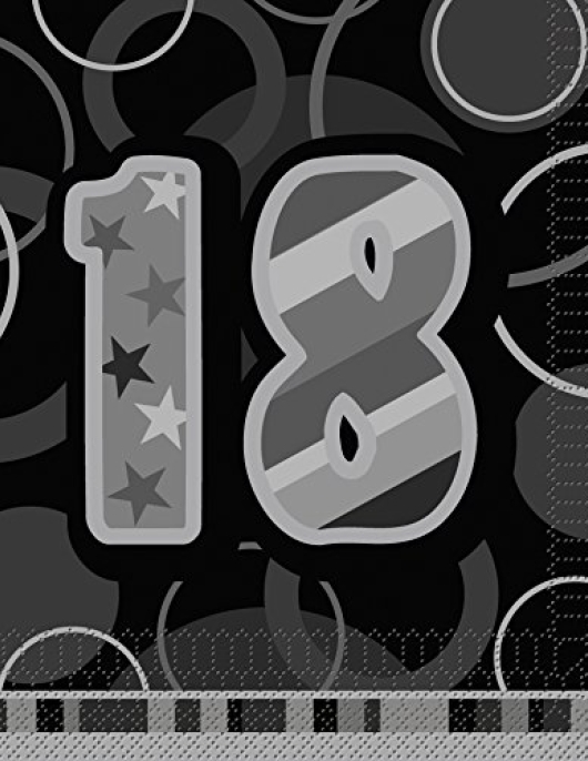Happy 18th Birthday Glitz Black/Silver Paper Napkins 33 x 33cms