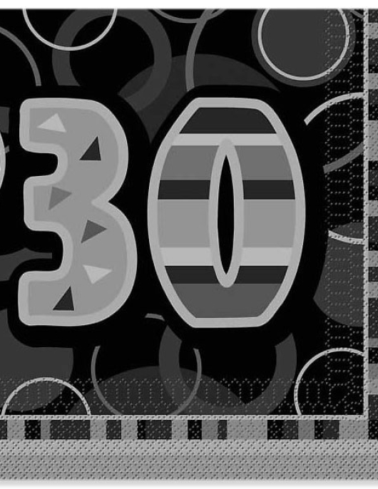 Happy 30th Birthday Glitz Black/Silver Paper Napkins 33 x 33cms