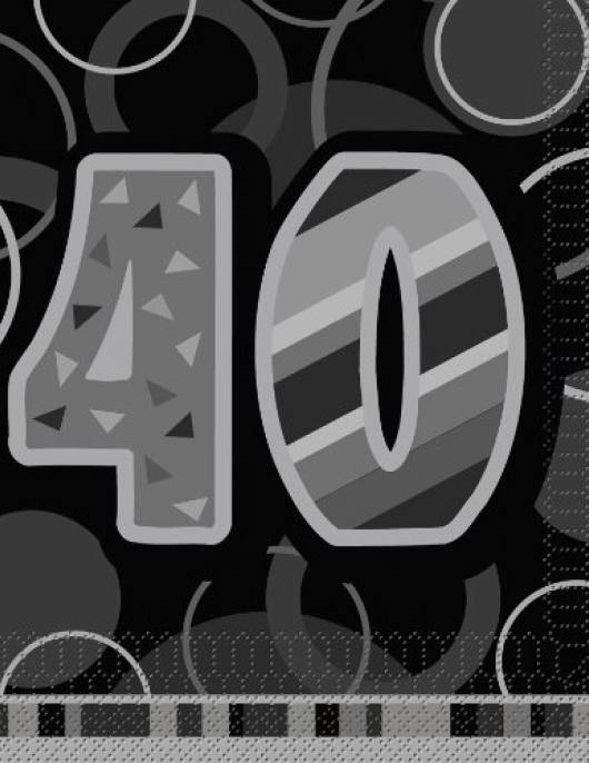Happy 40th Birthday Glitz Black/Silver Paper Napkins 33 x 33cms