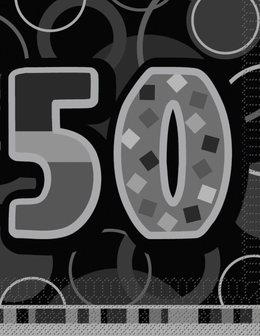 Happy 50th Birthday Glitz Black/Silver Paper Napkins 33 x 33cms