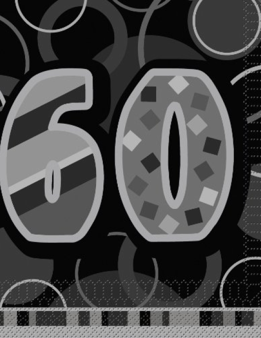 Happy 60th Birthday Glitz Black/Silver Paper Napkins 33 x 33cms