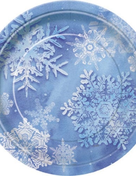 Blue Snow Flakes Round Paper Plates 17.8 cm