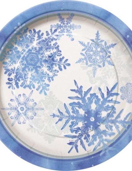 Blue Snow Flakes Round Paper Plates 22.9 cm