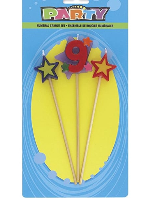 Stars Stick Numeral #9 Cake Candle