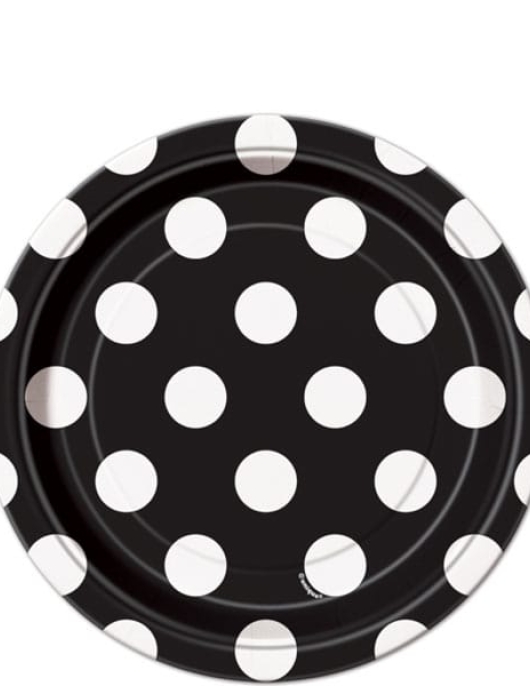 Black Polka Dot - Round Paper Plate 17.8 cm