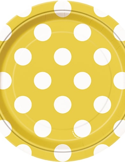 Yellow Polka Dot - Round Paper Plates 17.8 cm