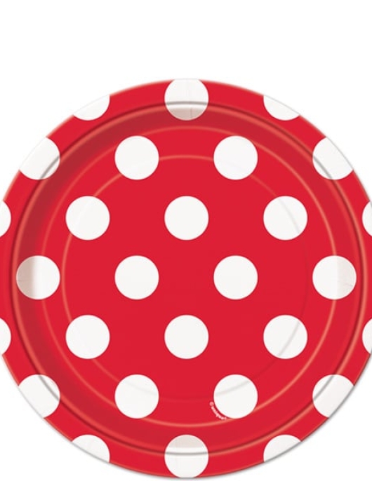 Red Polka Dot - Round Paper Plates 17.8 cm