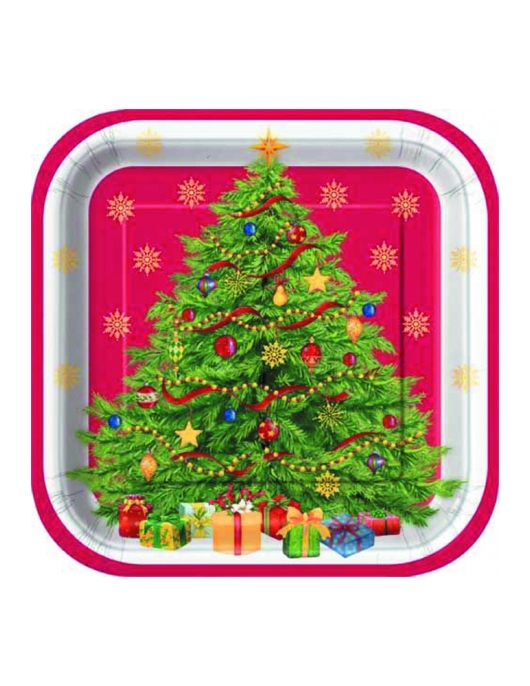 Christmas Starry Tree Square Paper Plates 17.8cms