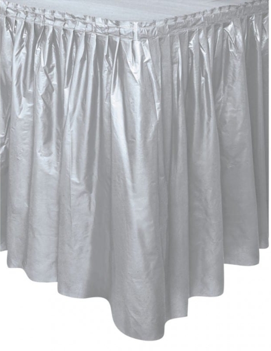 Silver Metallic Plastic Table Skirt 29" X 14 Ft