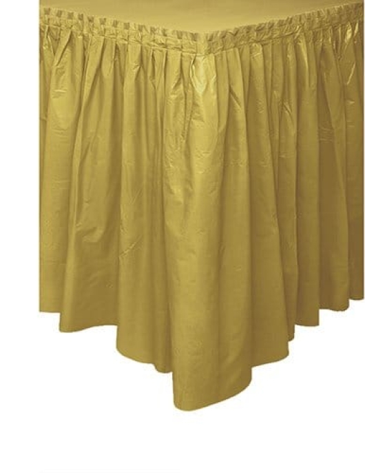 Gold Metallic Plastic Table Skirt 29 in x 14 ft 
