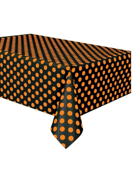 Black Orange Polka Dots Plastic Table Cover 137 x 274cms