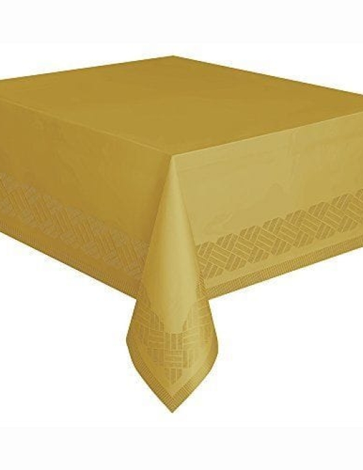Gold Metallic Plastic Lined Table Cover 54 in x 108 in