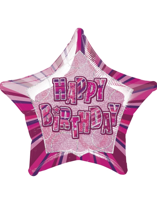 Happy Birthday Glitz Pink Star Shape Foil Helium Balloon 50.8cms