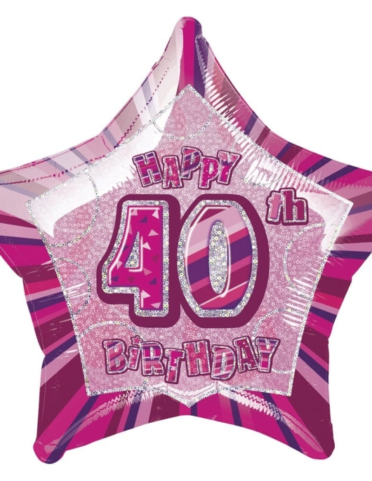 40th Happy Birthday Glitz Pink Star Shape Foil Helium Balloon 50.8cms