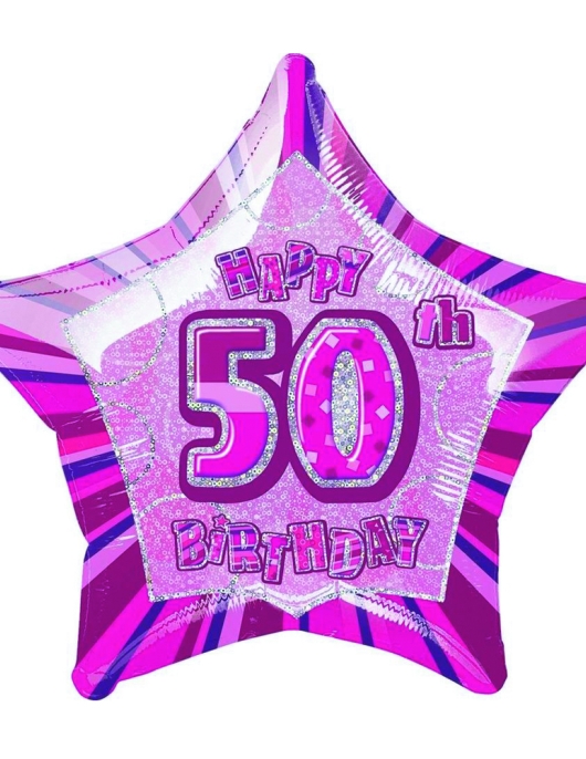 50th Happy Birthday Glitz Pink Star Shape Foil Helium Balloon 50.8cms