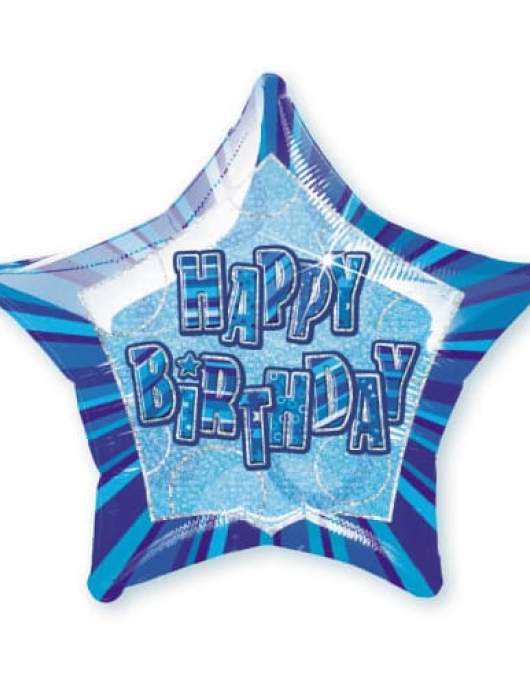 Happy Birthday Glitz Blue Star Shape Foil Helium Balloon 50.8cms
