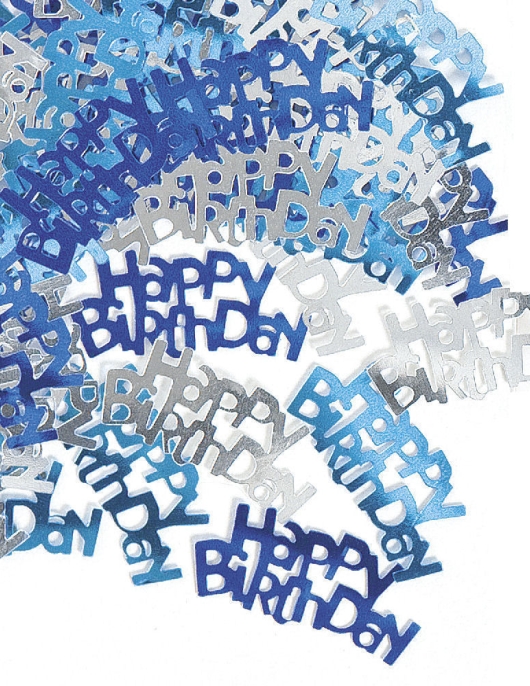 Happy Birthday Confetti Silver, Blue and Light Blue