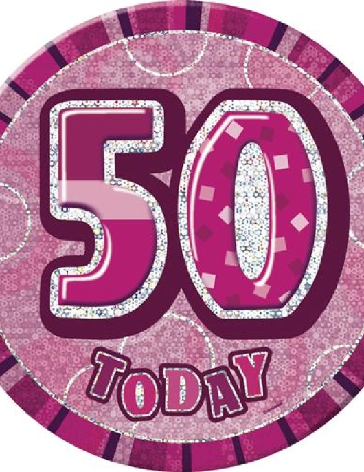 Badge Large Pink Glitz Number 50