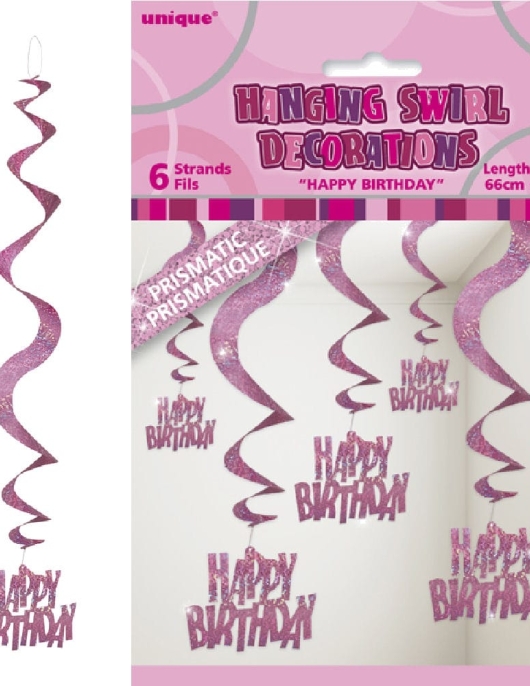 Happy Birthday Hanging Swirl Decoration - 6 pcs