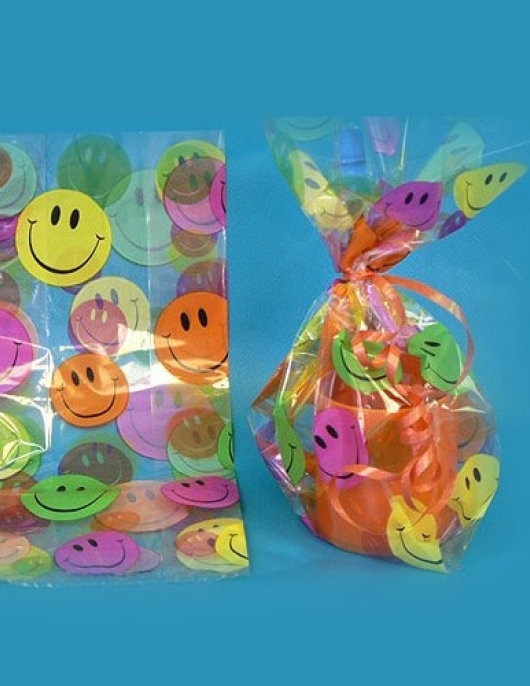 Smiley Faces Printed Party Bags With Ties 20pcs