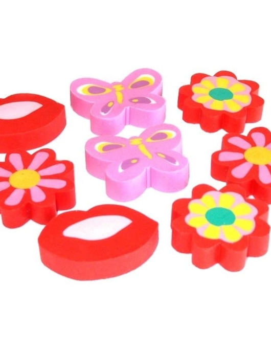 Flower, Butterfly and Lips Erasers - 8 pcs