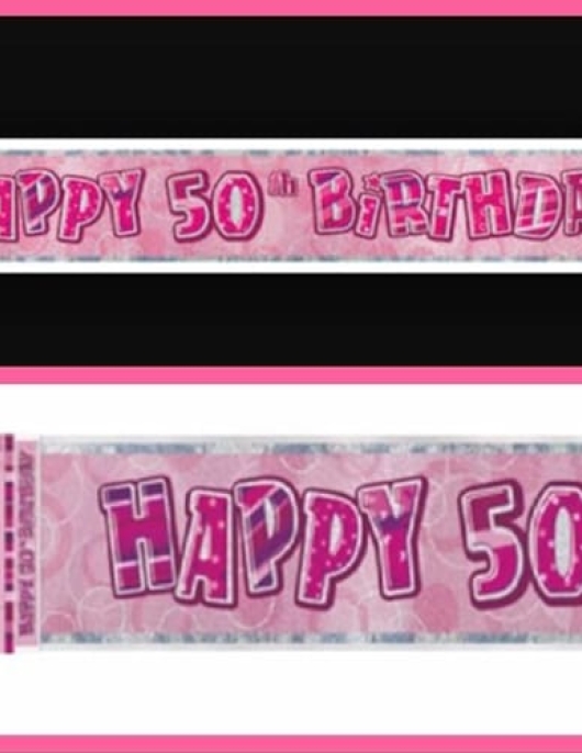 Glitz Happy 50th Birthday Foil Pink Banner 3.6meter