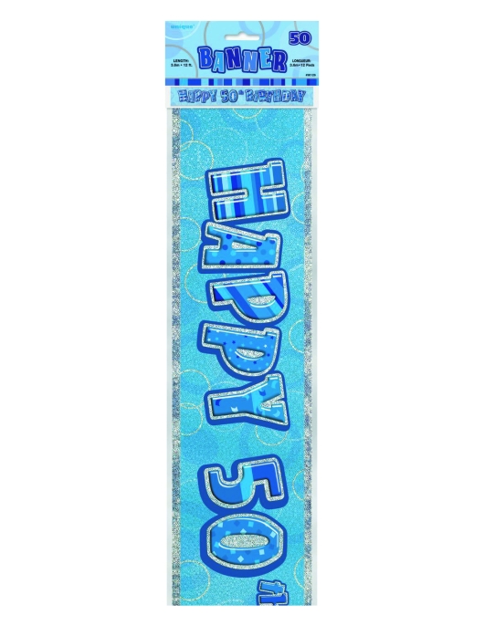 Glitz Happy 50th Birthday Foil Blue Banner 3.6meter