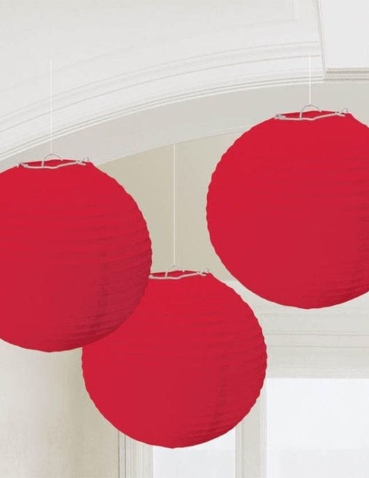 Red Round Paper Lanterns - 3 pcs