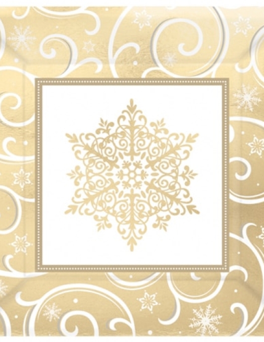 Gold Metallic Snow Flake - Square Paper Plates
