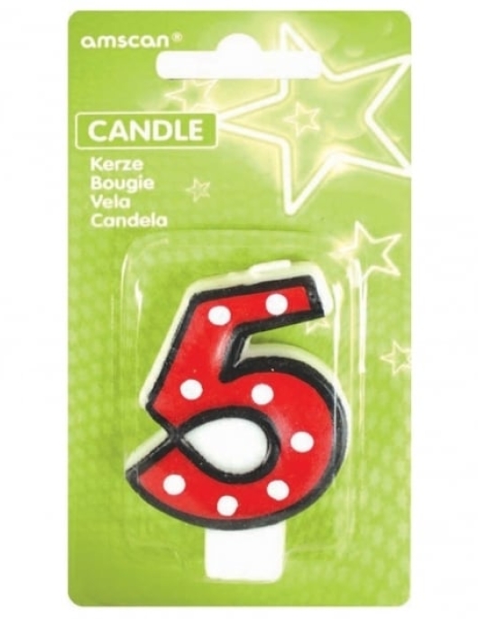 White Dots Numeral #5 Birthday Candle