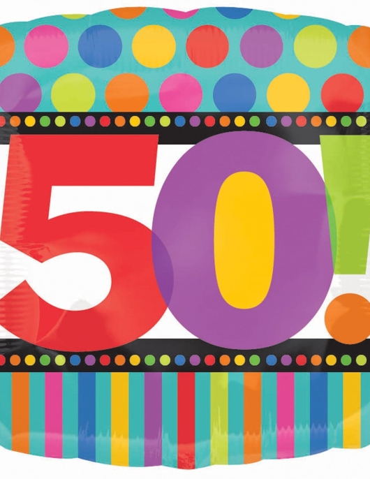 50th Happy Birthday Dots & Stripes Foil Helium Balloon 45cms